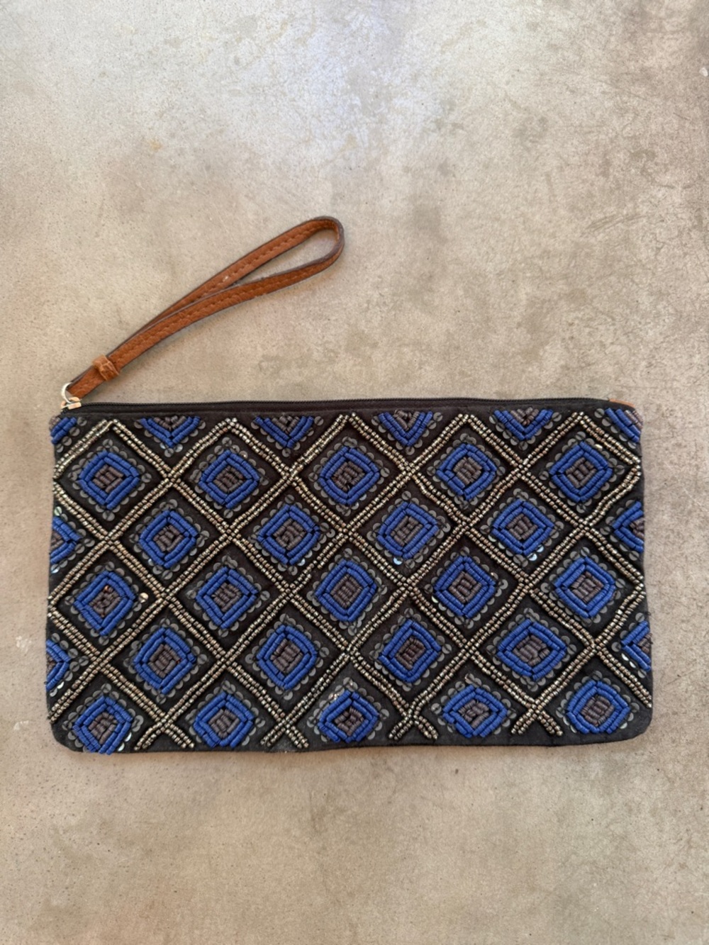 Beaded Blue Diamond Wristlet Clutch